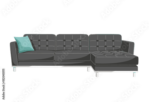 Modern Dark Gray Sectional Sofa with Turquoise Pillow