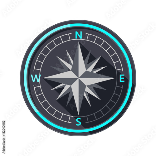 Modern Compass Icon with Glowing Blue Outline