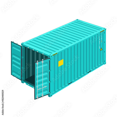 Open Blue Shipping Container in 3D Isometric View