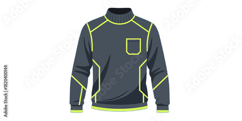 Navy blue sweater with neon green details and pocket