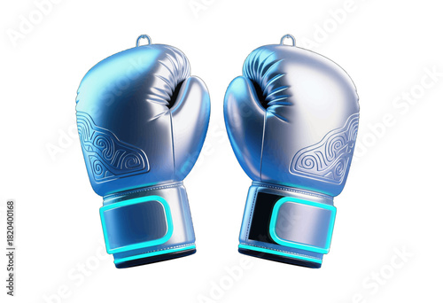 Metallic Blue Boxing Gloves with Glowing Cuffs