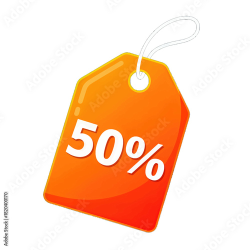 Orange Sale Tag with 50% Discount Text