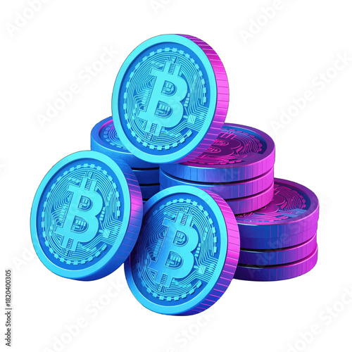 Pile of Cyberpunk Style Virtual Cryptocurrency Coins