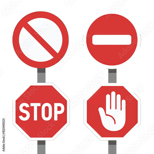 Set of Prohibition Traffic Signs with Bold Red and White Designs