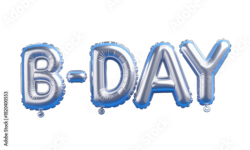 Silver foil balloons spelling B-DAY for celebrations