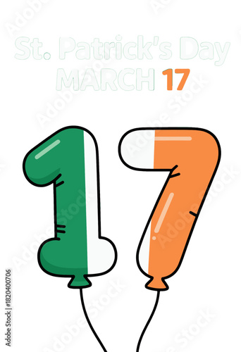 St Patrick's Day March 17 with colorful balloon numbers