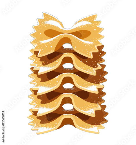Stack of Brown and Yellow Farfalle Pasta Isolated
