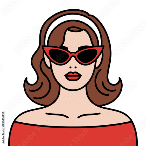 Stylish woman with red sunglasses and off-shoulder top