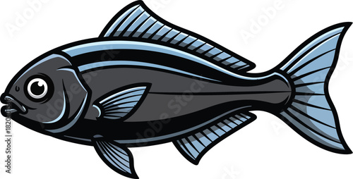 Illustration of a black fish swimming aquatic animal isolated design eps silhouette