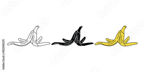 Banana Peel Icon. Outline, Solid, and Color Variants