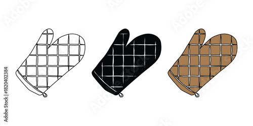 Oven Mitt Illustration. Line, Solid, and Colored Kitchen Glove Icons