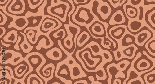 A seamless abstract pattern featuring organic, swirling shapes in contrasting shades of brown and tan, perfect for backgrounds.