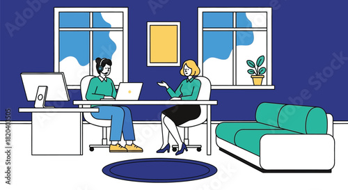 Illustration of business meeting with customer service support