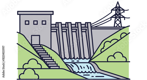 Hydroelectric dam power generation renewable energy vector design