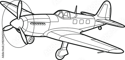 Airplane outline drawing vector illustration fighter plane aircraft eps silhouette