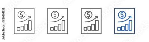 
Outline icon set income statement with document graphic design bar, right arrow, and money