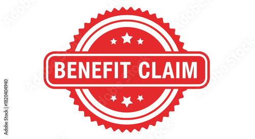 Red circular seal with "BENEFIT CLAIM" text, representing approval or verification.
