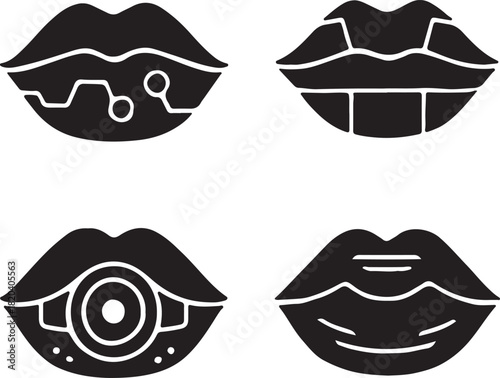 robotic lips silhouette vector on white background