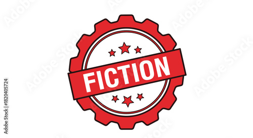 Bold red stamp with the word "Fiction" conveying imagination and creativity