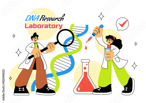 DNA Research Laboratory Illustration Featuring Blood Test and Nanotech Lab With Scientific and Medical Elements In a Future Technology Background