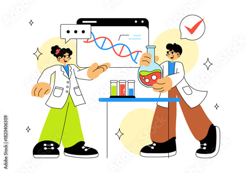 DNA Research Laboratory Illustration Featuring Blood Test and Nanotech Lab With Scientific and Medical Elements In a Future Technology Background