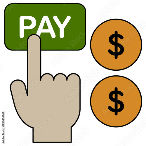 Clicking Pay Button with Coins Illustration