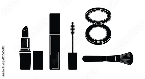 Makeup beauty products cosmetics lipstick mascara brush and powder