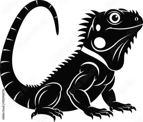 Iguana vector illustration black and white reptile pet animal drawing art eps silhouette