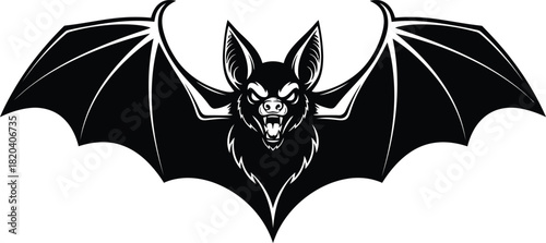 Angry bat vector illustration, halloween bat, black bat with open wings eps silhouette