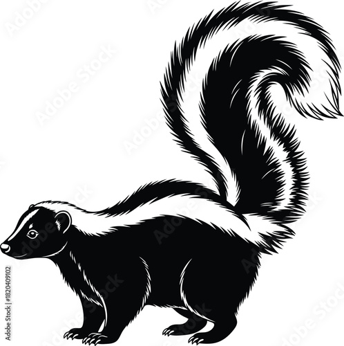 Skunk vector illustration black and white wildlife animal mammal drawing eps silhouette