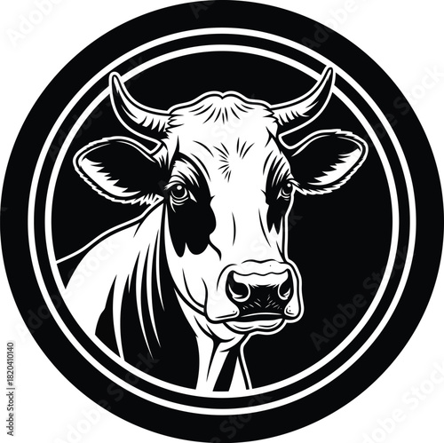 Cow head logo black and white vector illustration farm animal design eps silhouette