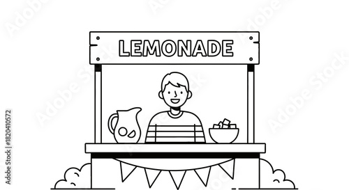 Cheerful young man selling homemade lemonade at sunny summer stand