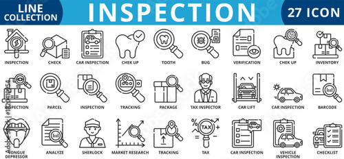 Inspection icon set outline style icon set collection vector illustration