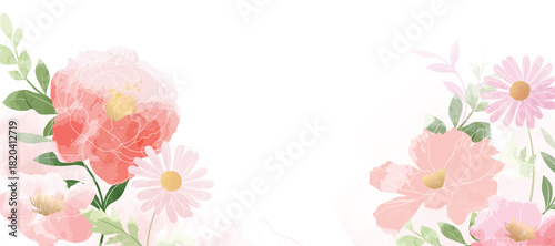 Spring and summer Background watercolor arrangements with small flower. Botanical illustration minimal style.