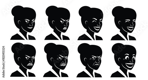 Woman face expressions vector set emotions icons illustration art