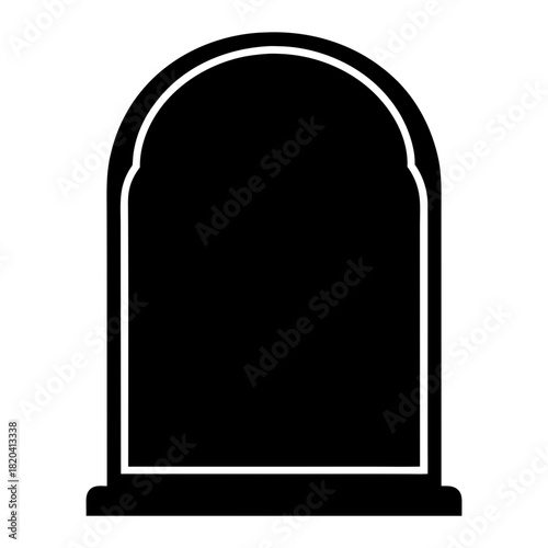Simple minimalistic black gravestone tombstone marker with a rounded top design element