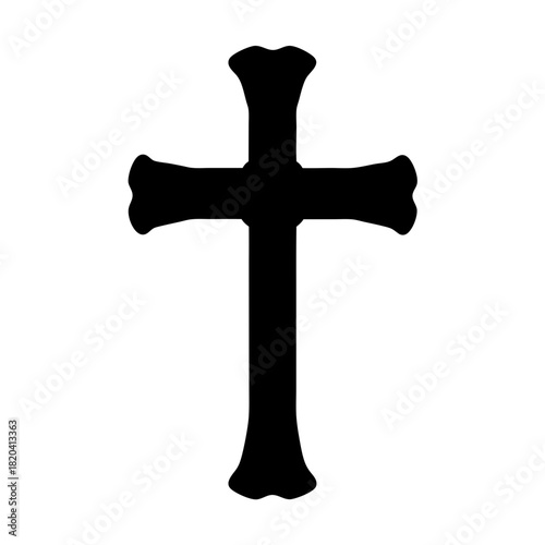 Simple Black Cross Silhouette on White Background Depicting Christianity and Religion