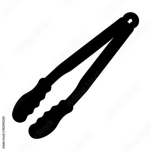 Black silhouette of kitchen tongs used for grilling, cooking, and serving food