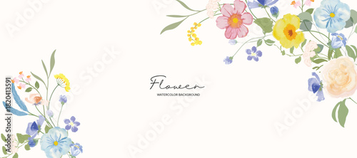 Spring and summer Background watercolor arrangements with small flower. Botanical illustration minimal style.