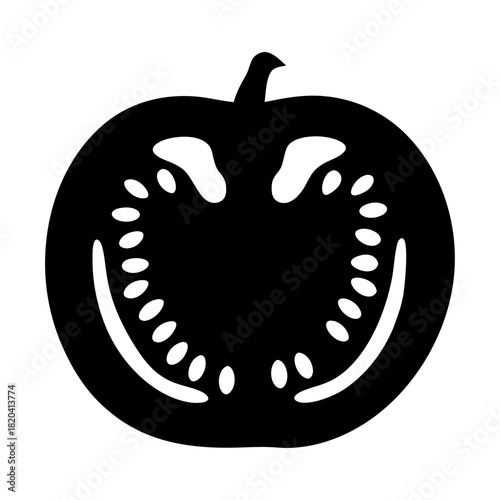 Black and white simple flat vector illustration of a tomato slice