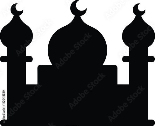 Mosque silhouette icon with crescent moons, islamic worship building design