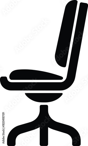 Black minimalist office chair icon with ergonomic design and wheeled base