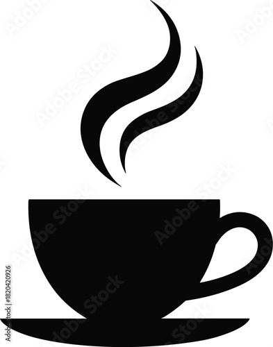 Steaming hot beverage cup with saucer icon on clean white background vector