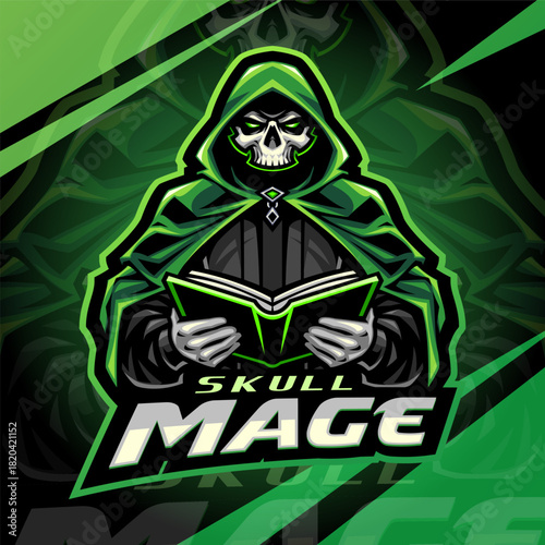 Skull mage esport mascot logo design