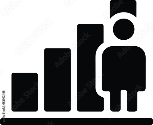 Person icon with rising bar chart, signifying individual growth and progress