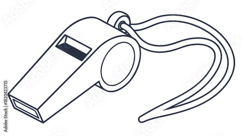 Outline of a whistle with a lanyard for sports, safety, or coaching, scalable vector graphic originally