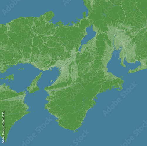 日本の関西地方の衛星写真風イラスト