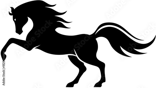 Powerful rearing horse silhouette, embodying strength and freedom, originally vector art for timeless designs.