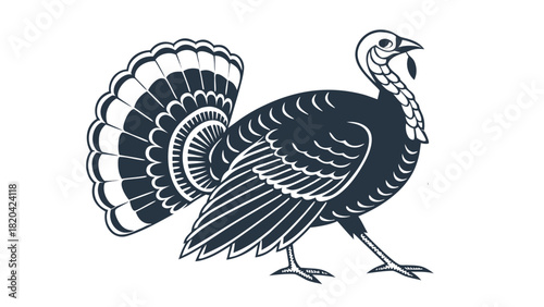 Stylized turkey illustration perfect for Thanksgiving cards, invitations, or autumnal designs with bold graphic elements
