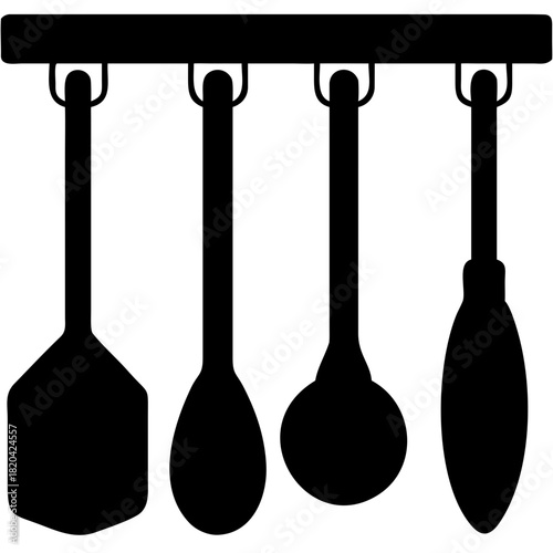 Kitchen utensil set hanging offers a chef's touch for culinary projects, perfect for cooking blogs and restaurant designs